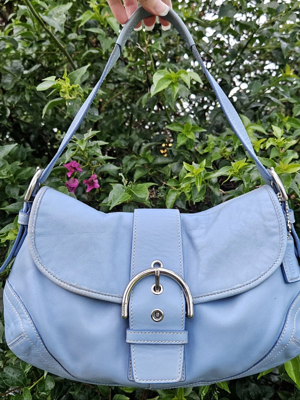 Vintage Coach 9248 Sky Blue Leather Soho Buckle Shoulder Bag Y2K